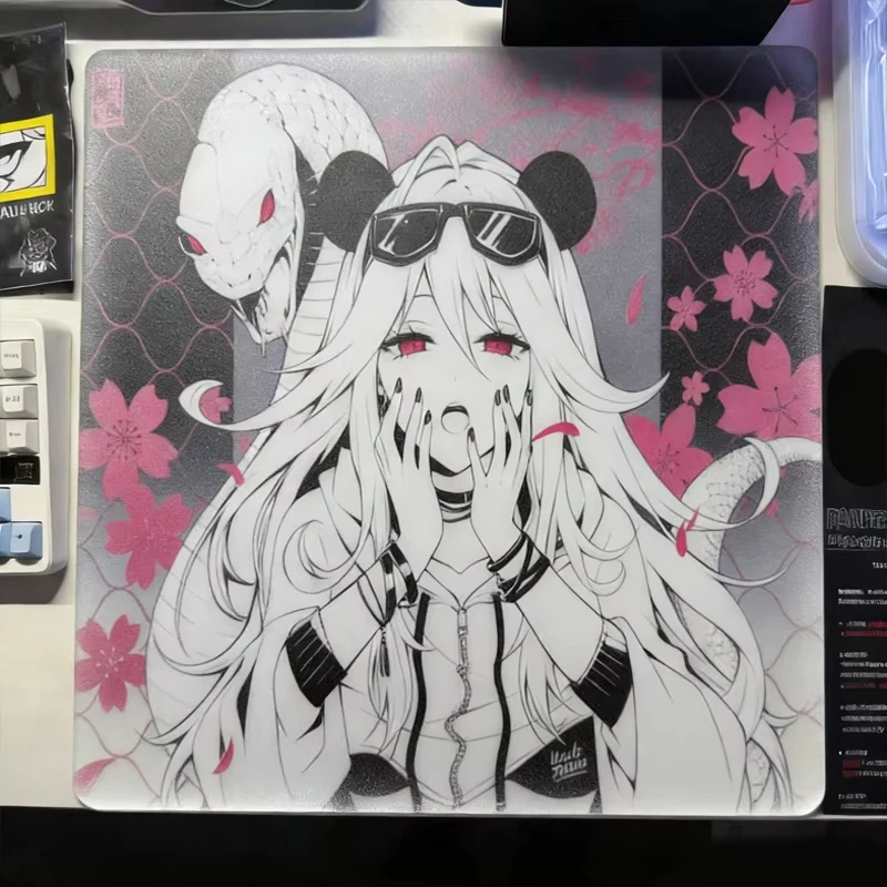 Japanese Uncle Panda Gaming Glass Mouse Pad YUME Frosted Surface Desk Mat Tempered Upgrade FPS Office Custom Gaming Accessories