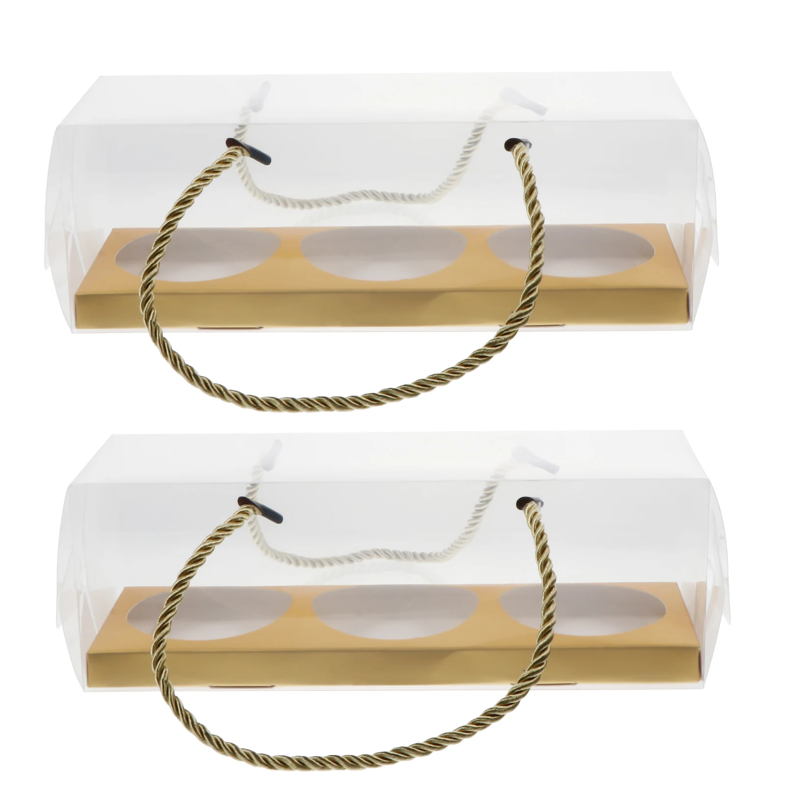 

10pcs Egg Yolk Puff Boxes Clear PET Cake Boxes 3 Pieces Set Bakery Packing Containers Handle Design Dessert Shop Use