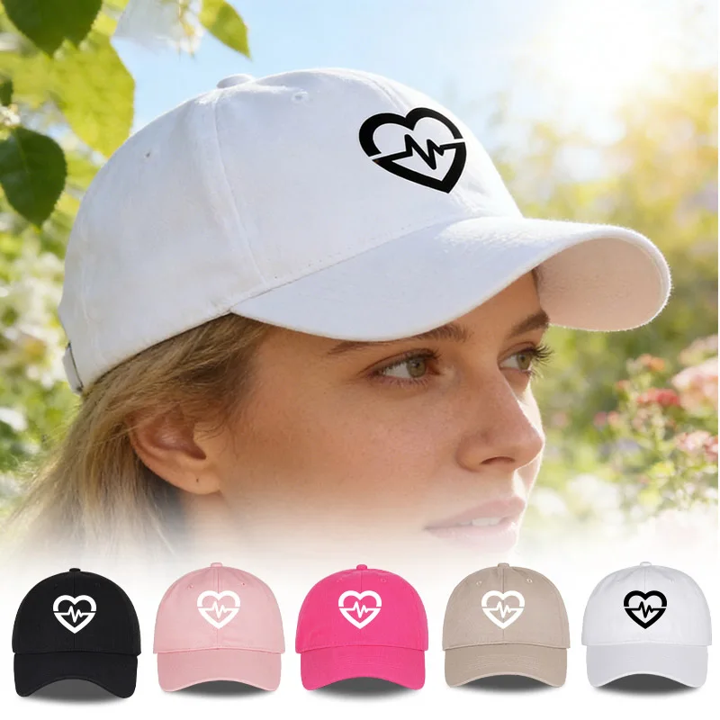 Heart-Shaped ECG Print Baseball Cap Soft, Comfortable, Breathable Romantic, Minimalist, Gentle, Healing, Fashionable Unisex Dail