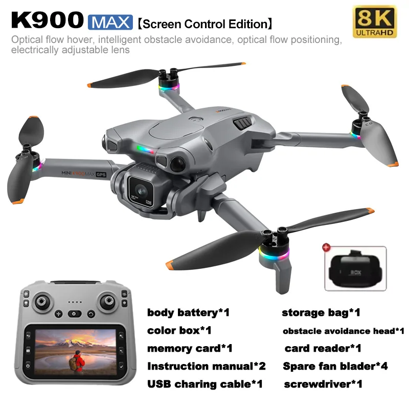 K900 MAX Folding Drone Quadcopter 8K HD Aerial Professional Camera Screen Remote Control Brushless Obstacle UAV Airplane RC Toys image 3