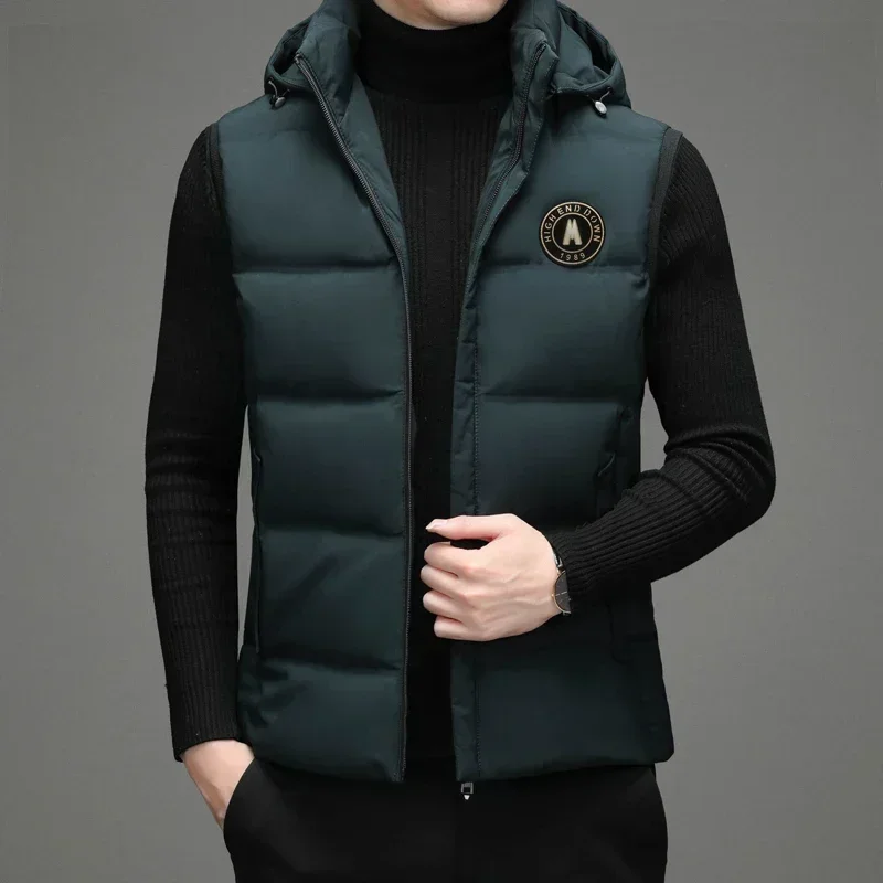 Sleeveless Down Jacket Men's Autumn and Winter Vest 2024 Detachable Hood White Duck Down Waistcoat jacket New