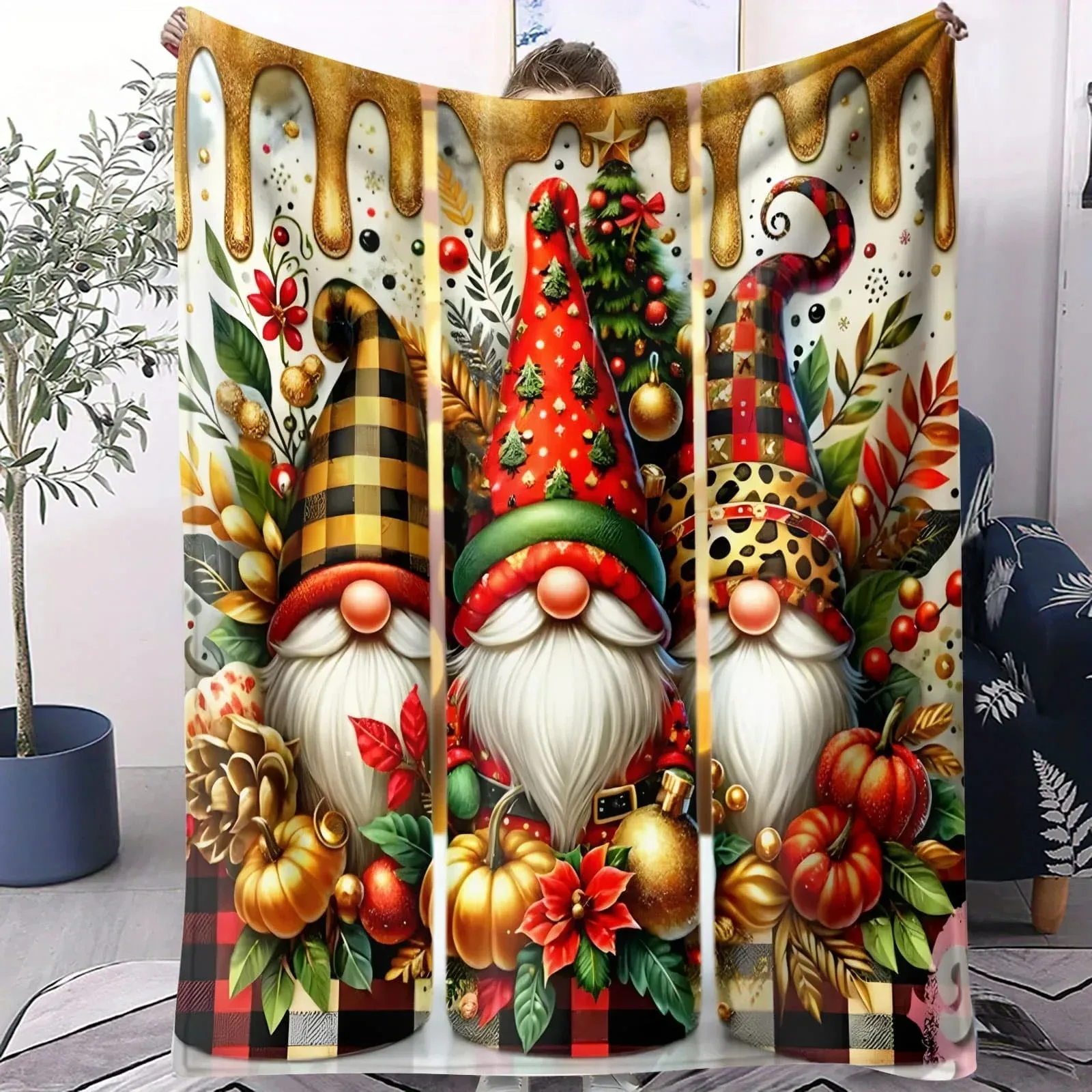 

Fantasy Gnome Flannel Blanket Holiday Ocean Heart Pastoral Gnomes Bedroom Sofa Leisure Kids Room Blanket for Kids Couples Family