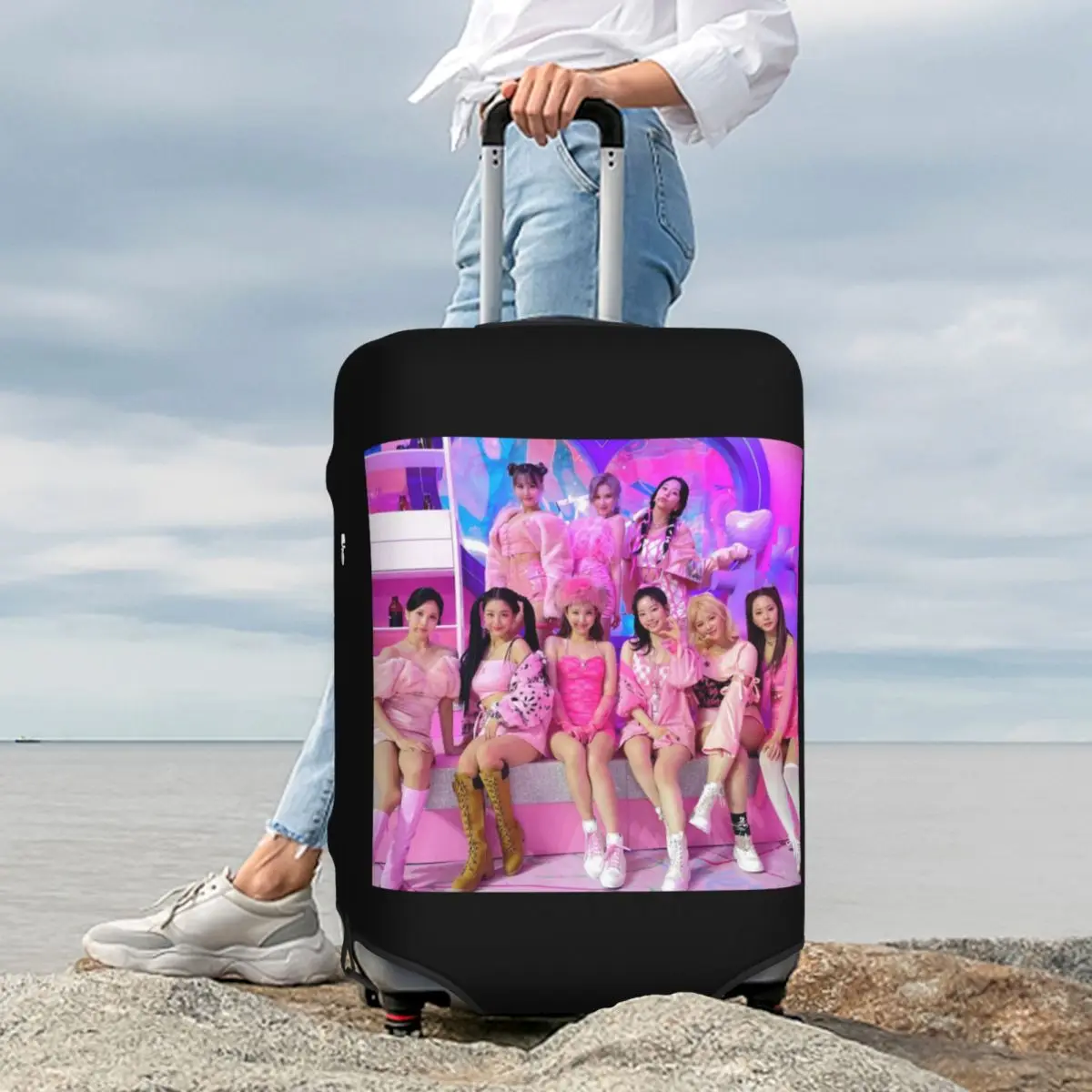 

Забавный чехол для чемодана для девочек Kpop Singer Twice, эластичный защитный чехол для багажа для путешествий 18-32 дюймов