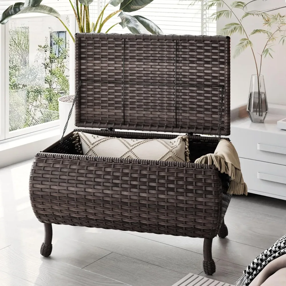 

Outdoor Storage Table Patio Coffee Table All Weather Wicker Side Table with Storage Room Rattan Furniture for Toys and Garden To