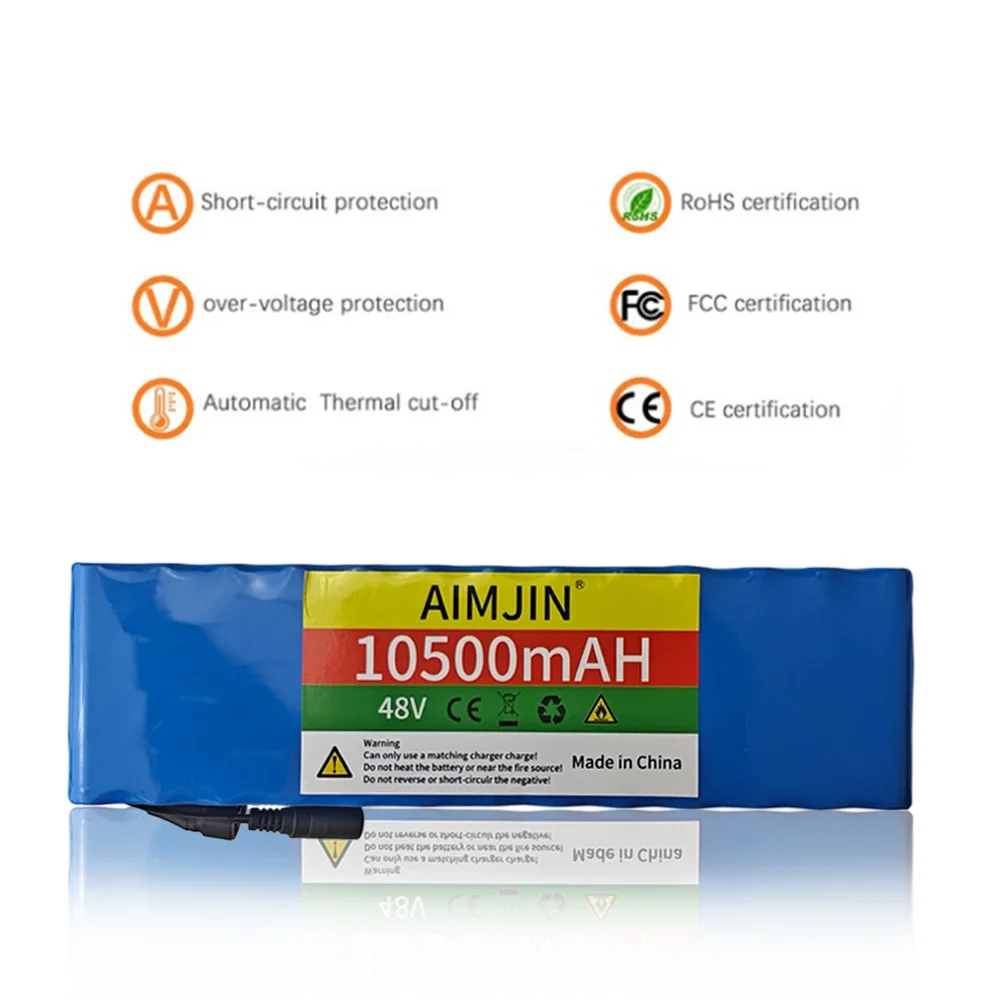 48V 10500mAh 18650 Rechargeable Lithium Battery Pack 10S3P 500W for Power Bicycle Scooter Vehicle