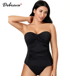 DOBREVA-Maiô Underwire Tankini sem alças para mulheres, parte superior do controle da barriga, maiô, roupa de banho