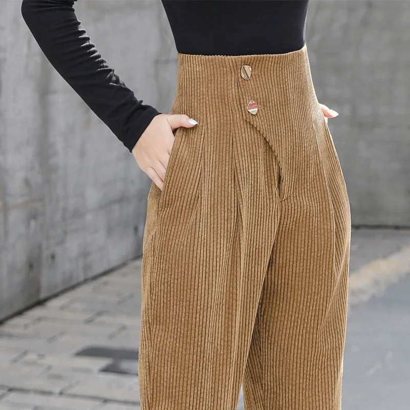 

Loose Pants Women 2023 New Autumn Winter Fashion Corduroy Trouser Casual Warm High Waist Solid Pants Streetwear Tops R10