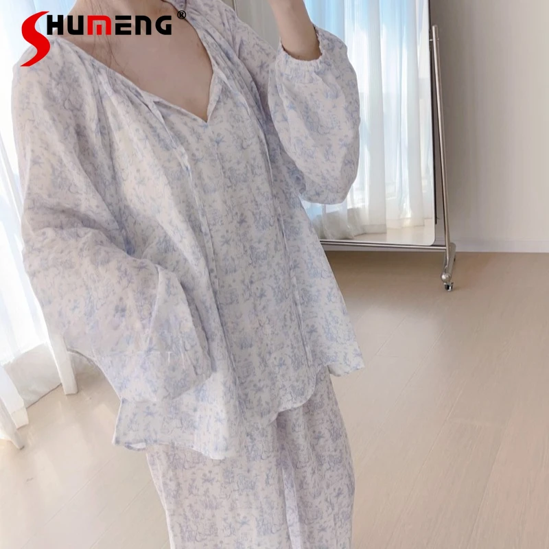 

All Cotton Simple Line Loose Fit Pajamas Set for Women Japanese Style Sweet Homewear Suits Female High Street Sweet Outfits