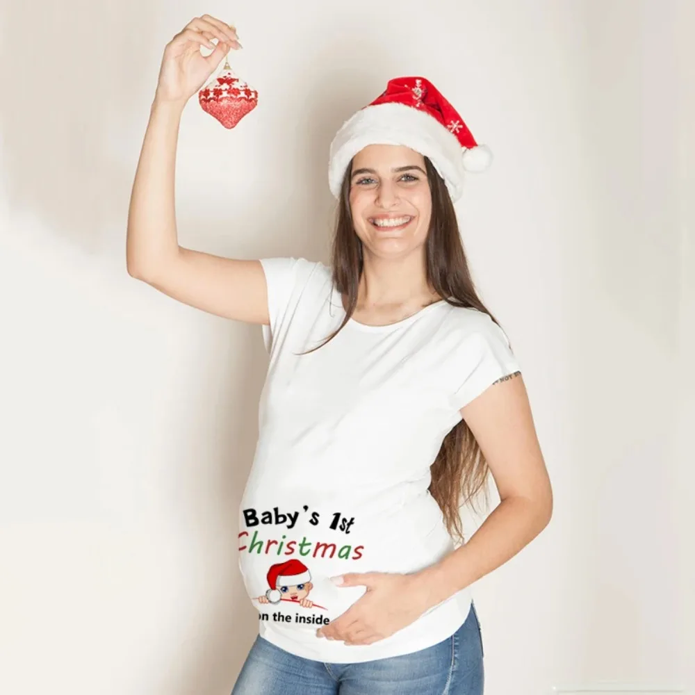 

Футболки для беременных «Мое первое Рождество» с Рождеством, лучшие подарки, топы с забавным принтом для беременных, футболки, одежда