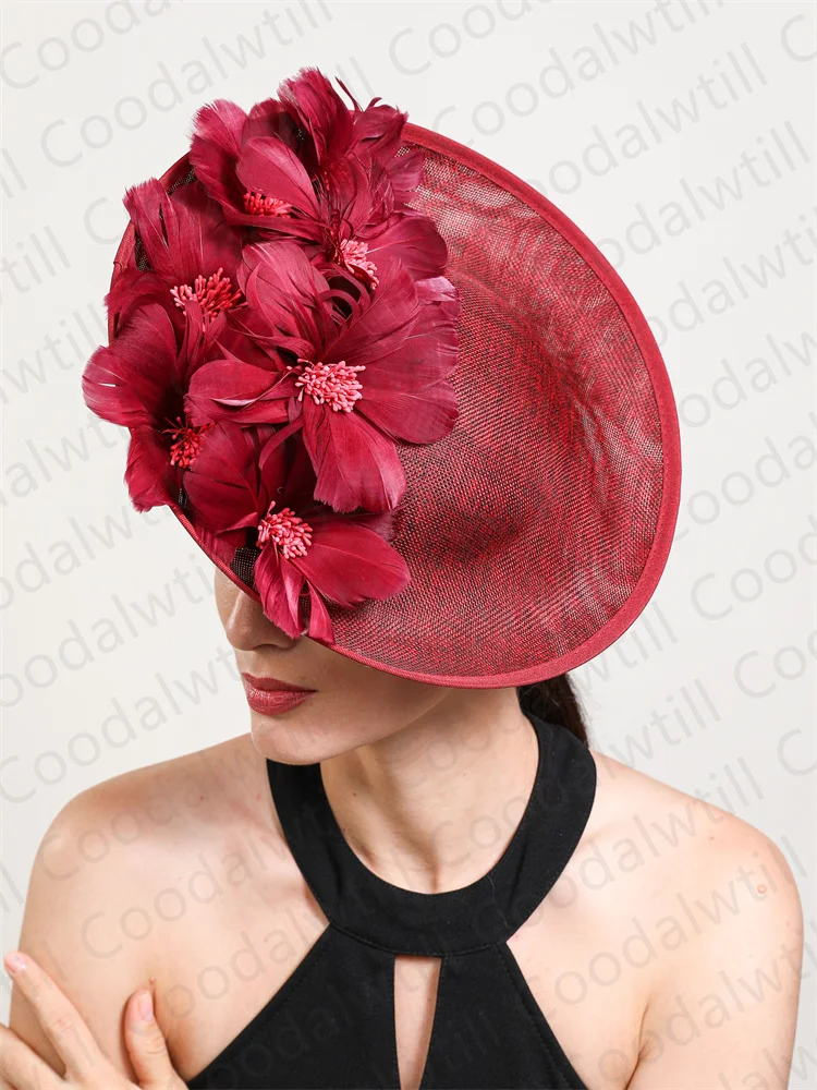 Royal Ascot Chic Fascinator Hat Women Elegant Feather Flower Pillbox Cap Hair Clip Bride Wedding Party Chapeau Cap Femme