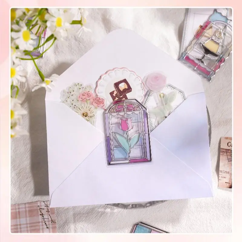 3D الإغاثة اليابانية Kawaii الزجاج الملون ويندوز سلسلة DIY ملصقات جمالية لطيف للإشارات المرجعية سكرابوكينغ