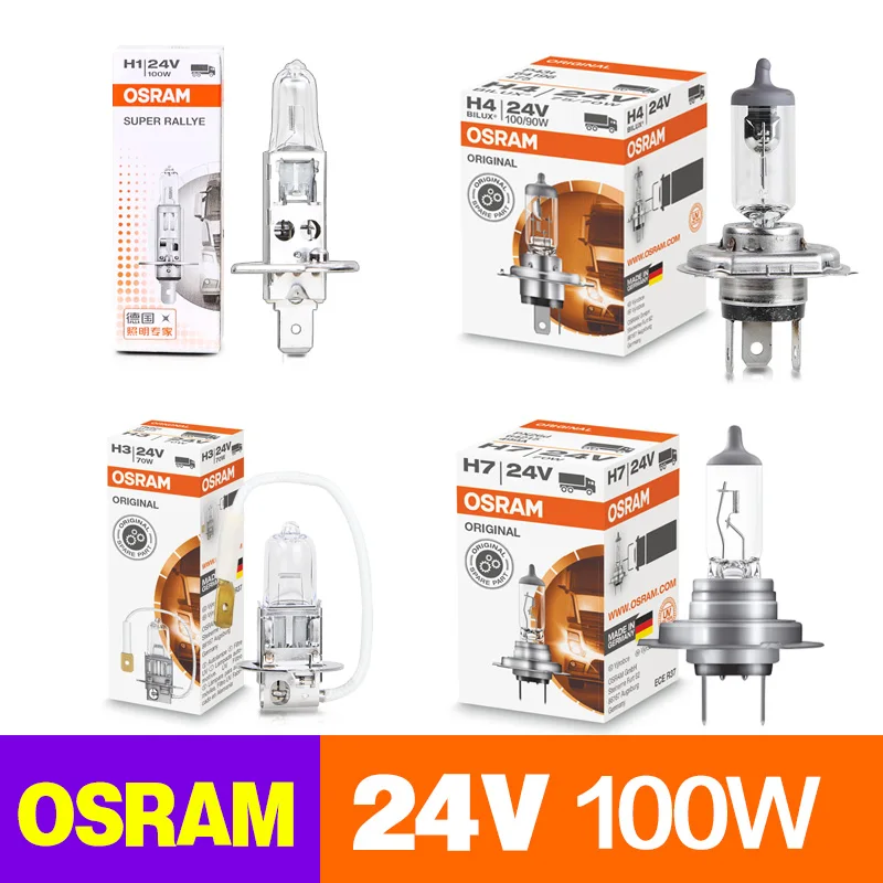 24V Osram Lamps H1 H4 H7 H3 Headlight 70w 100w Trucks Bus Low Beam High Beam Fog Original 10pcs