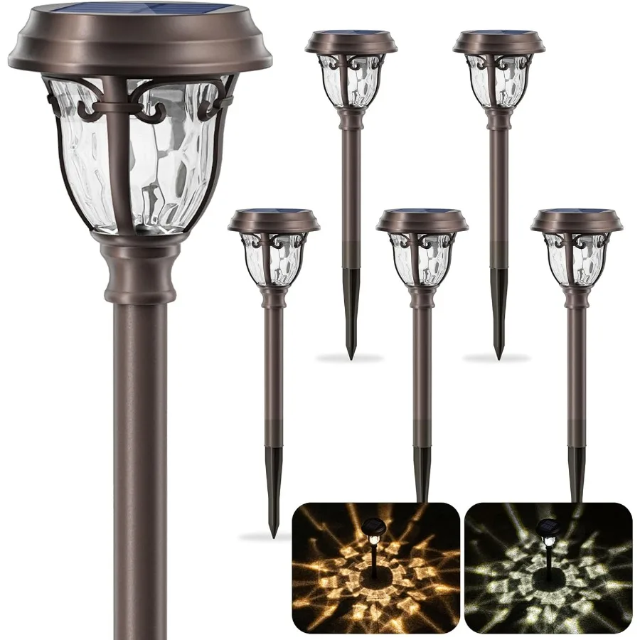 

Солнечные фонари для уличной дорожки, 6 упаковок светодиодных стеклянных металлических солнечных садовых фонарей с 2 режимами для двора, патио, ландшафтной дорожки, энергии Ef