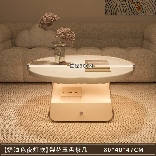 JJJJ07Flower Tea Table Cream Style High-Grade Household Round Acrylic Living Room Coffee Table