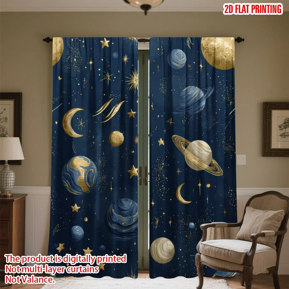 

2D flat printing 2pcs Drapes Cosmic Night Sky Digital Printed Polyester Drapes Birthday Party Perfect for Holiday Home Decor &
