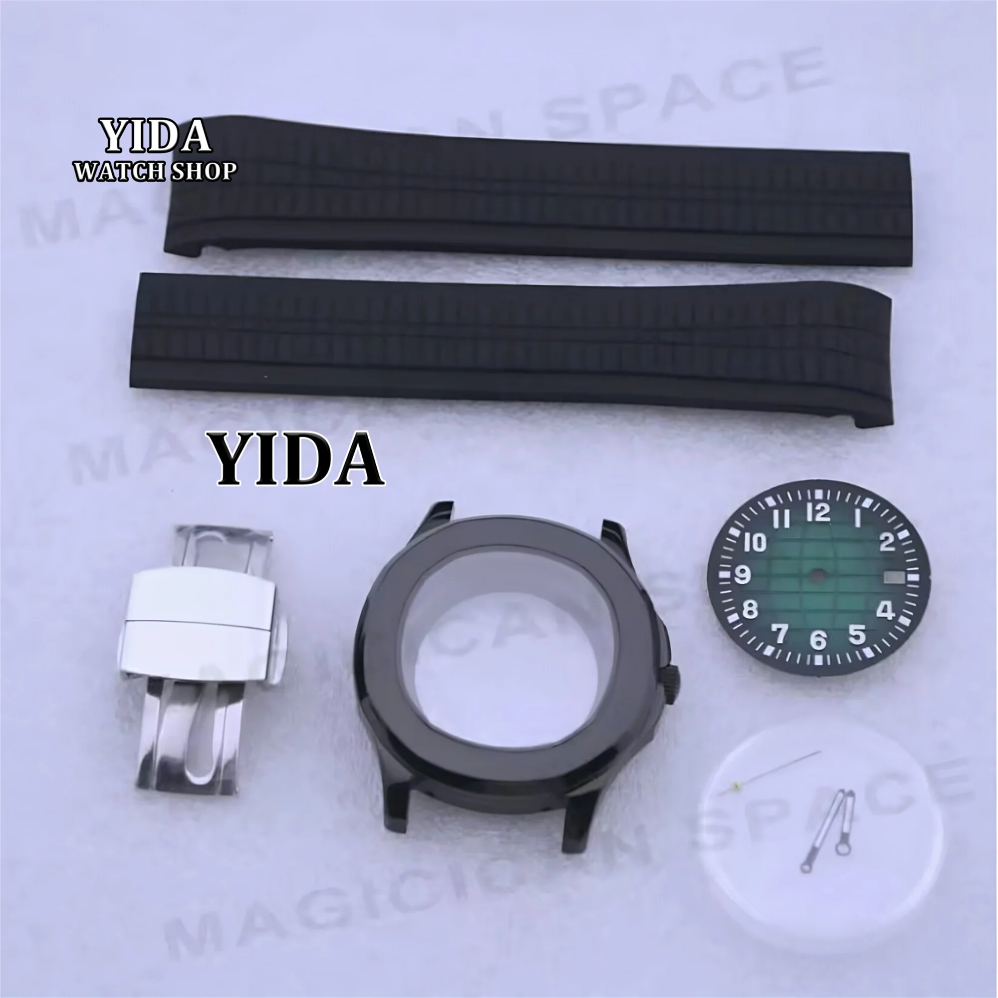 

Stainless Steel 42mm NH35 Case 32MM Dial Rubber Bracelet Green Luminous Dial Hands for AQUANAUT Nautilus NH35 NH36 Movement MOD