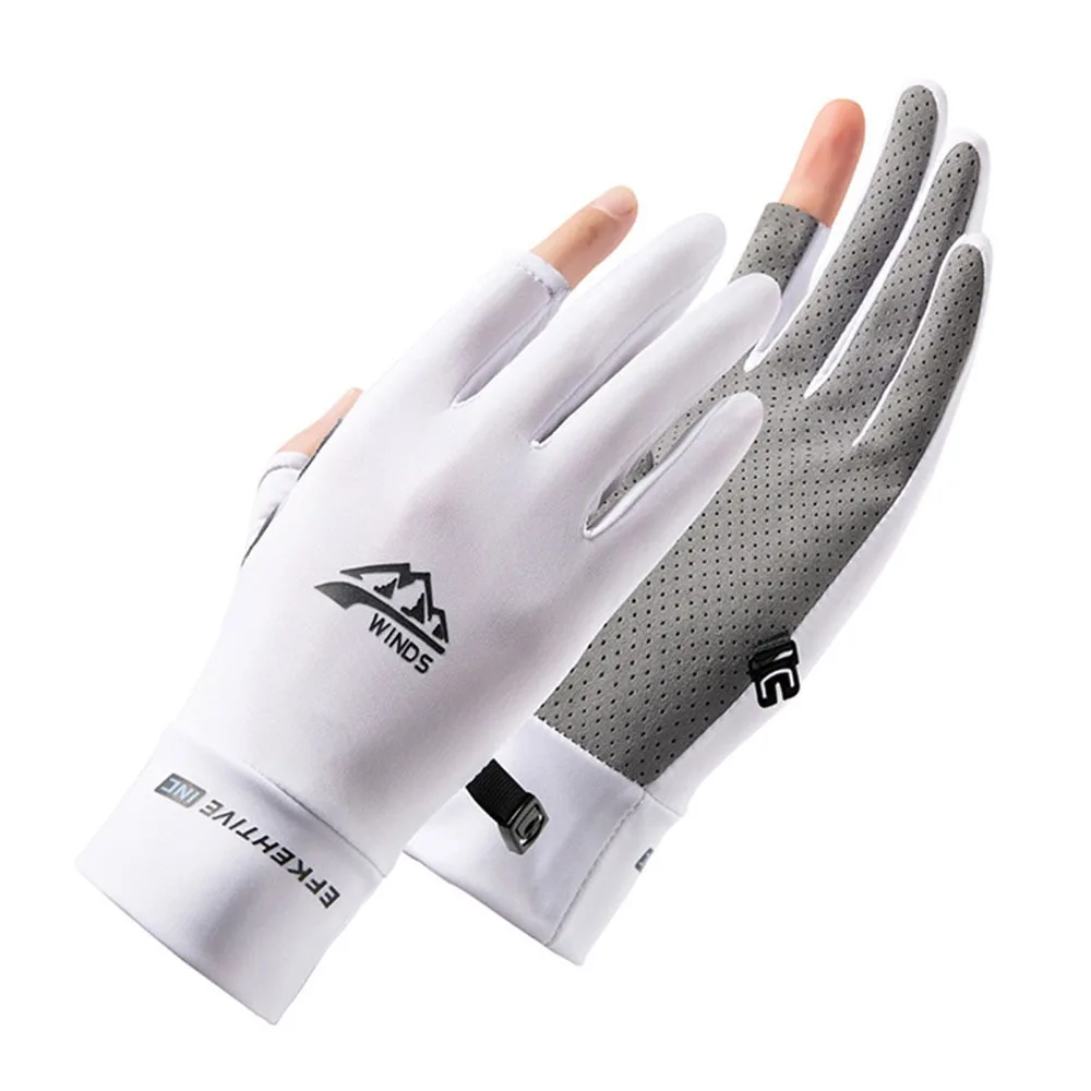 

Fashion Sunscreen Ice Silk Gloves Anti-UV Anti-Slip Fishing Gloves Breathable Driving Mittens Women Men