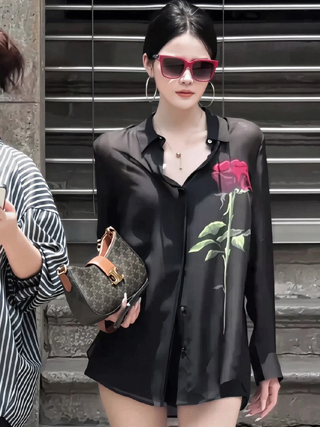 Rose Embroidery Black Semi-Transparent Long Sleeve Shirt Jacket Women's Style Spring New Slimming Fashionable Sunscreen Top
