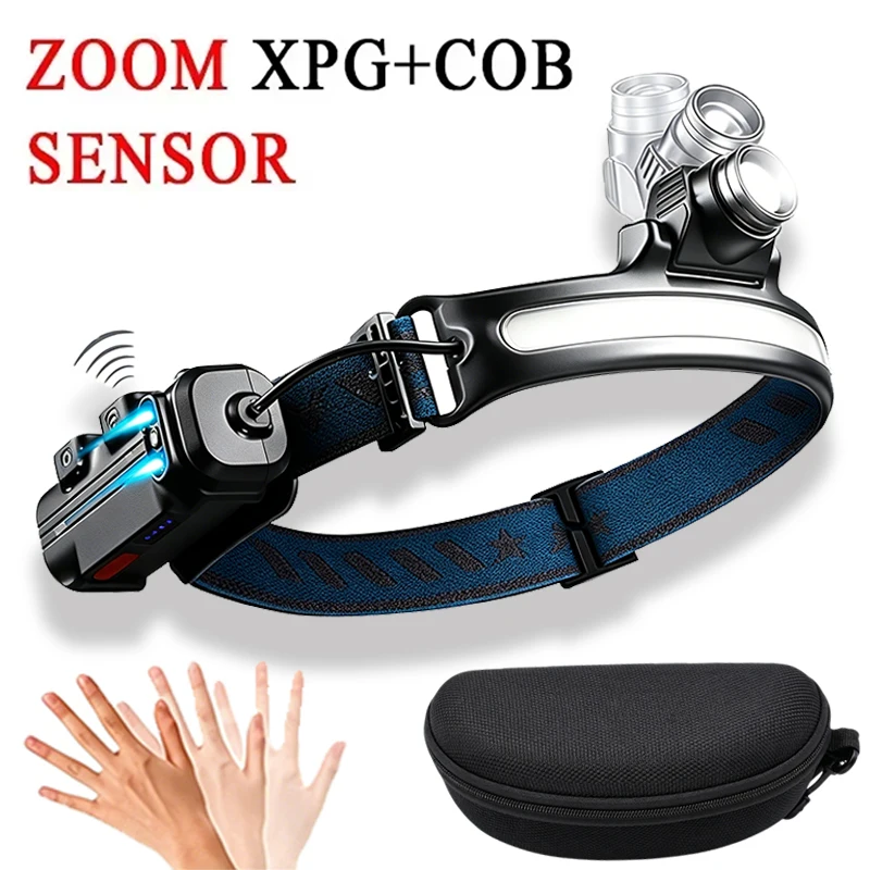 Induction Headlamp XPG+COB LED Zoom Head Lamp Built-in Battery USB Rechargeable 6 Modes Head Flashlight For Camping Fishing