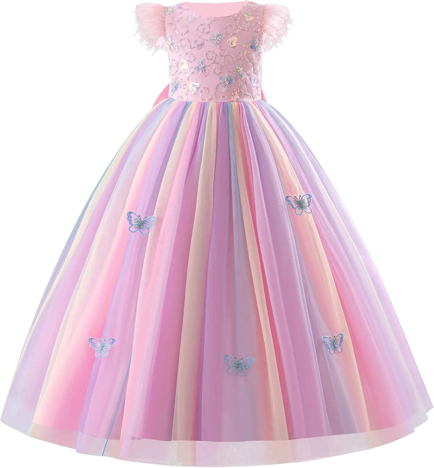 반짝이는 나비 꽃 소녀 드레스 공주 생일 파티 미인 대회 무도회 화려한 나비 쉬폰 드레스, 성찬식 드레스