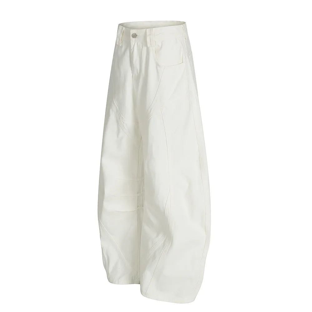 Men's White Curved Seam Wide Leg Jeans Baggy Oversized Streetwear Denim Pants Casual Loose Trousers for Men view 3