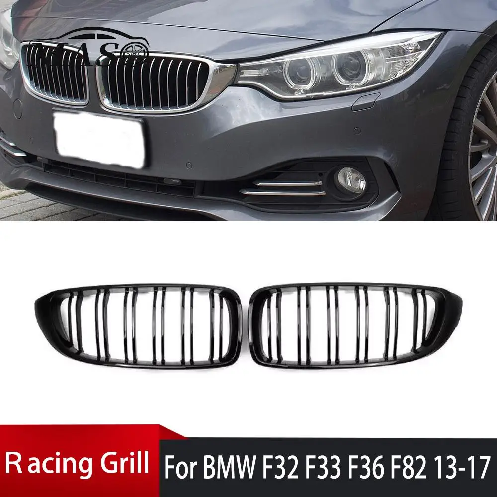 Car Front Bumper Grille Racing Grill for BMW 4 Series F32 F33 F36 F82 F83 2013 2014 2015 2016 2017 Dual-Slat Glossy Black ABS