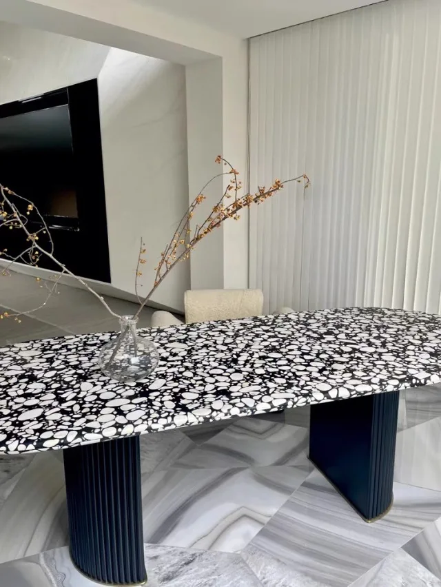 French retro terrazzo dining table oval light luxury stone high-end dining table marble designer medieval table