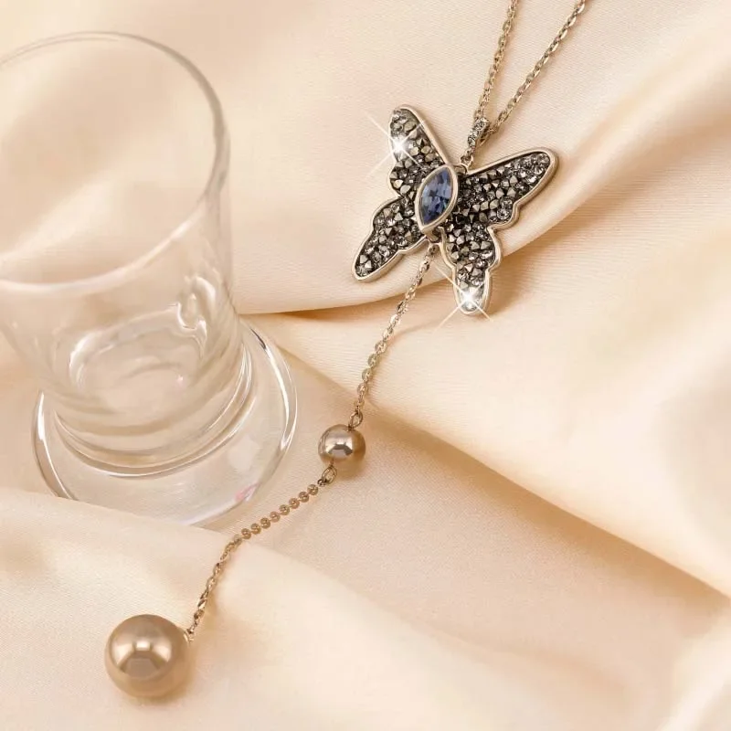 Новая легкая роскошная цепочка для свитера с микроинкрустацией в виде бабочки, элегантный длинный кулон-колье