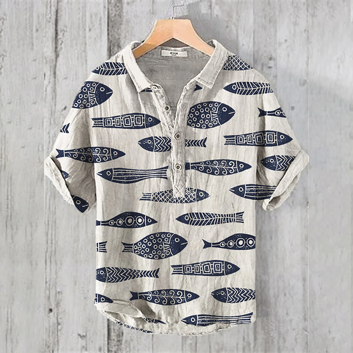 Men\'s trendy linen shirt 100% linen 3D HD print fish series casual loose Hawaiian large size shirt S-5XL fast shipping