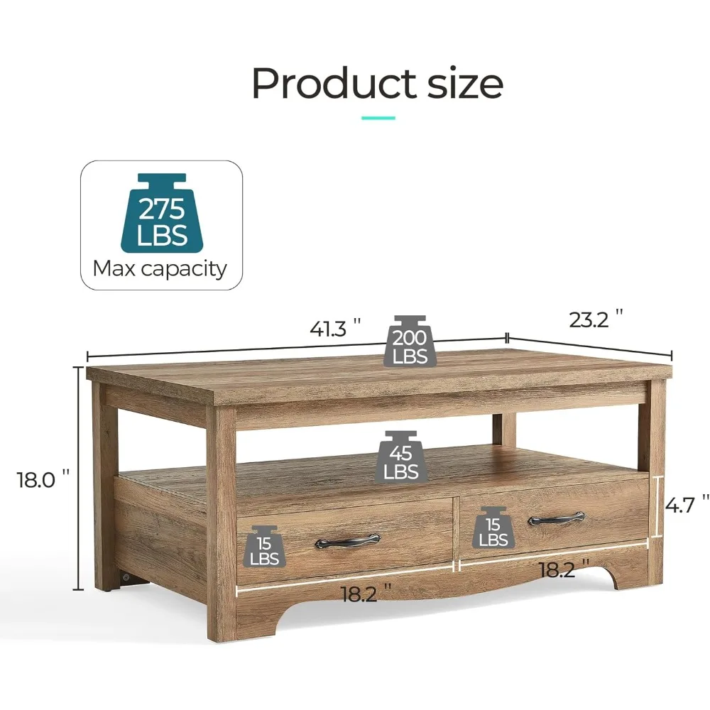 مجموعة طاولات القهوة المزرعة المكونة من 3 قطع من LINSY HOME: مجموعة غرفة معيشة خشبية مع 41 طاولة قهوة وطاولتين نهائيين باللون البني #2