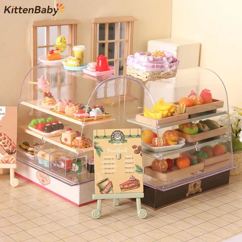 1:12 Scale Dollhouse Miniature Food Bakery Shop Cake Display Counter Bakery Cabinet Model Showcase Mini Snack Cabinet