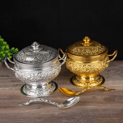 GIEMZA Relief Metal Container 1pc Tall Pan Flower Thailand Tableware Soup Container Southeast Asian Rice Pot with Spoon