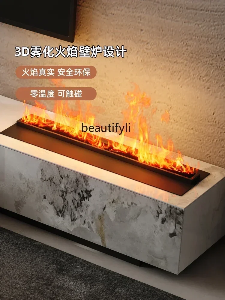

SS 7304new style Stone Plate TV Cabinet and Tea Table Light Luxury Floor Living Room Modern Minimalist Flame Fireplace Household