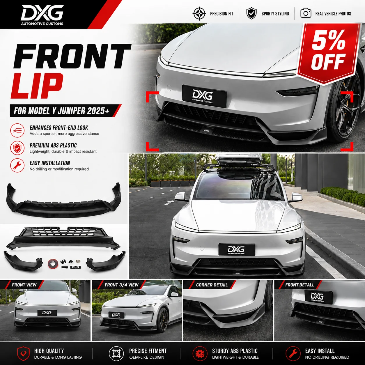 Tesla Model Y Juniper Gloss Black Front Bumper Lip Kit for 2025-2026 Styling And Protection Auto Accessories