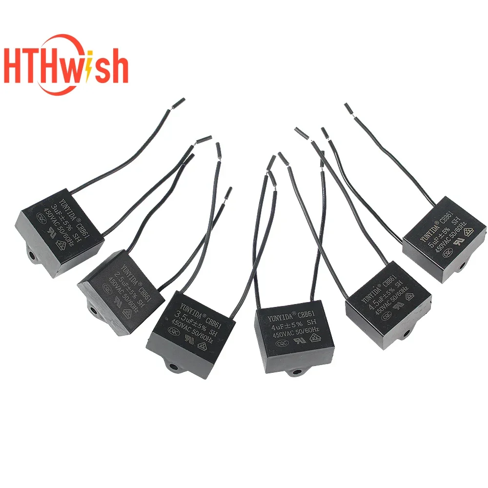 1-5PCS High-Quality 450V CBB61 Fan Capacitor 0.8/1/1.2/1.5/1.8/2/2.5/3/3.5/4/4.5/5/6/7/8/10UF for Ceiling Fans