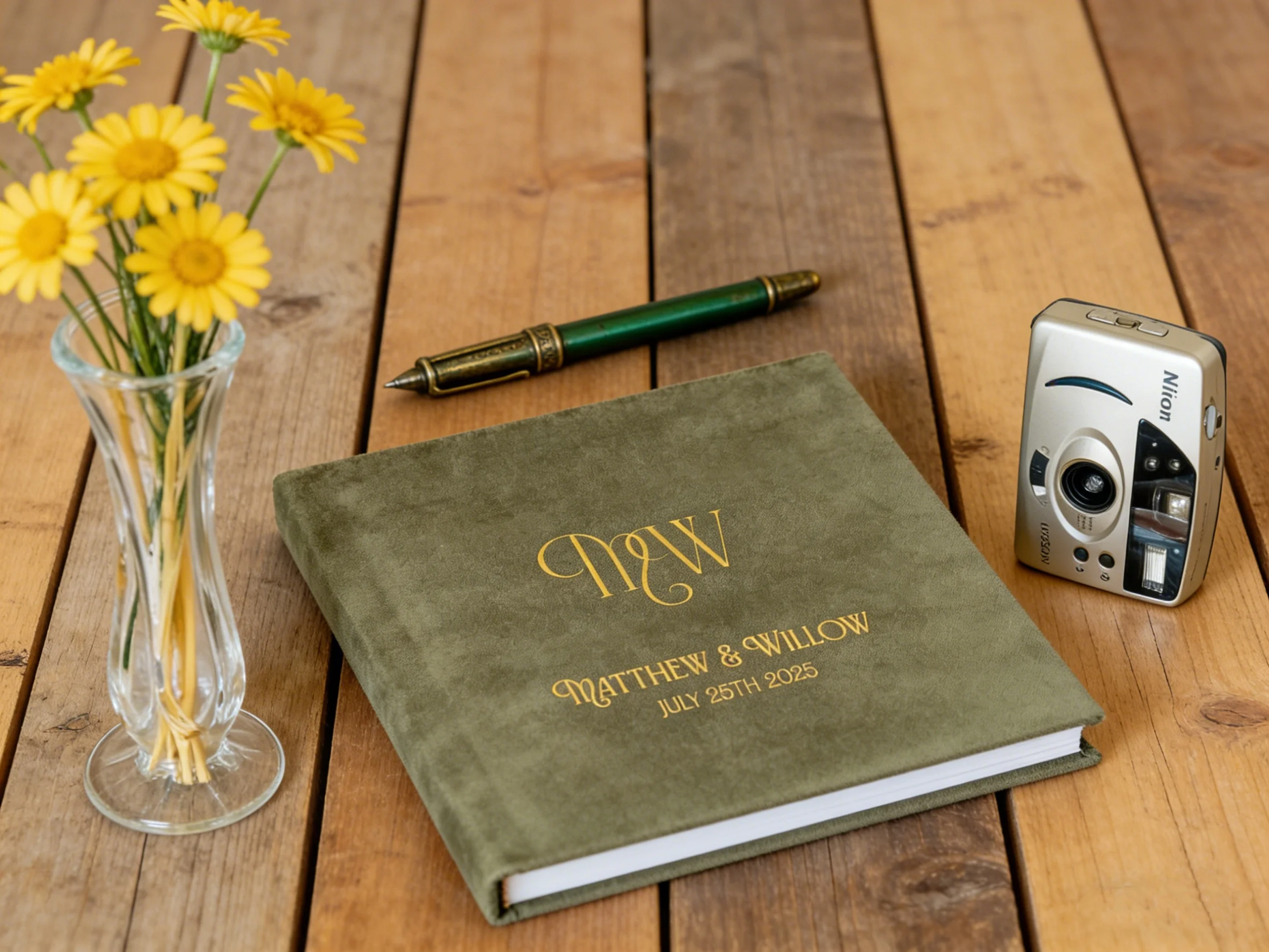 

Custom Embroidered Linen Wedding Guest Book | Handmade Landscape Memory Book | Elegant Wedding Reception Sign-In Album | Unique
