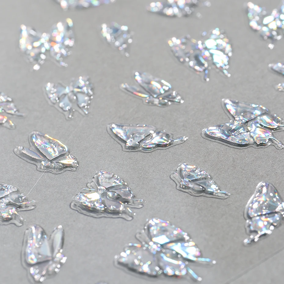 3 قطعة/المجموعة 5D الثلاثية الأبعاد فراشة مسمار ملصقا الفضة الليزر بريق الربيع المتزلجون الأظافر الشارات مسمار الفن زينة مانيكير