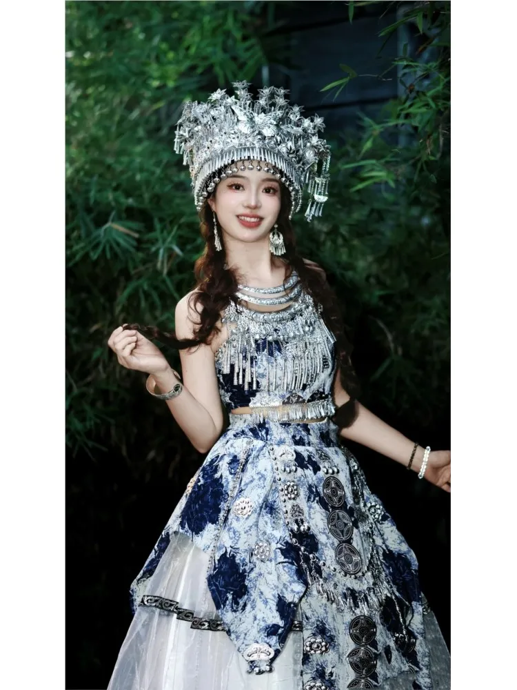 

New exotic blue suit ethnic-style clothing for travel photography and photo shoots