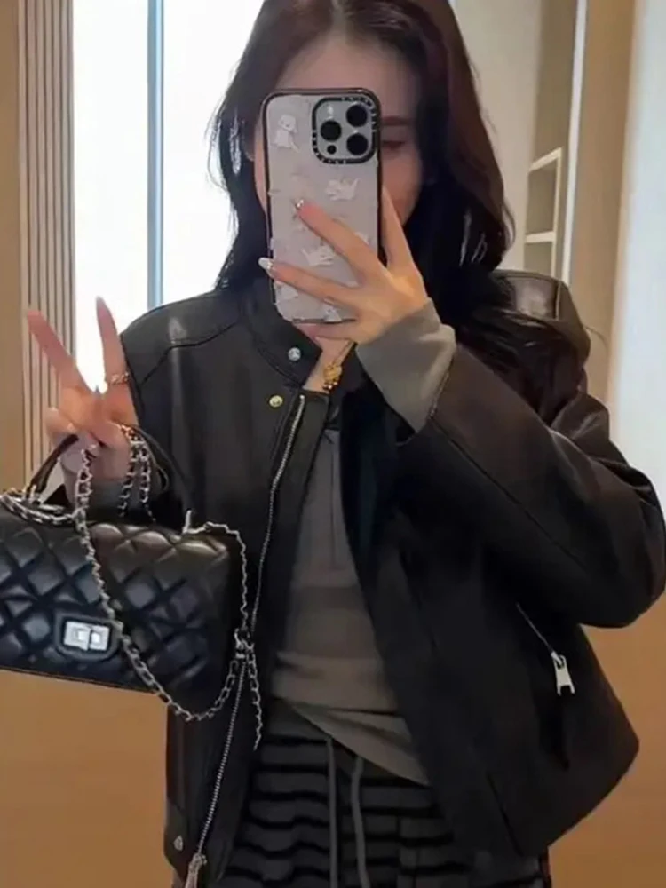 ファッショナブルで多用途なカラー、高級感のあるトレンディなレディースカジュアルスリムコート、2025年春新作、レザー風ジャケット...