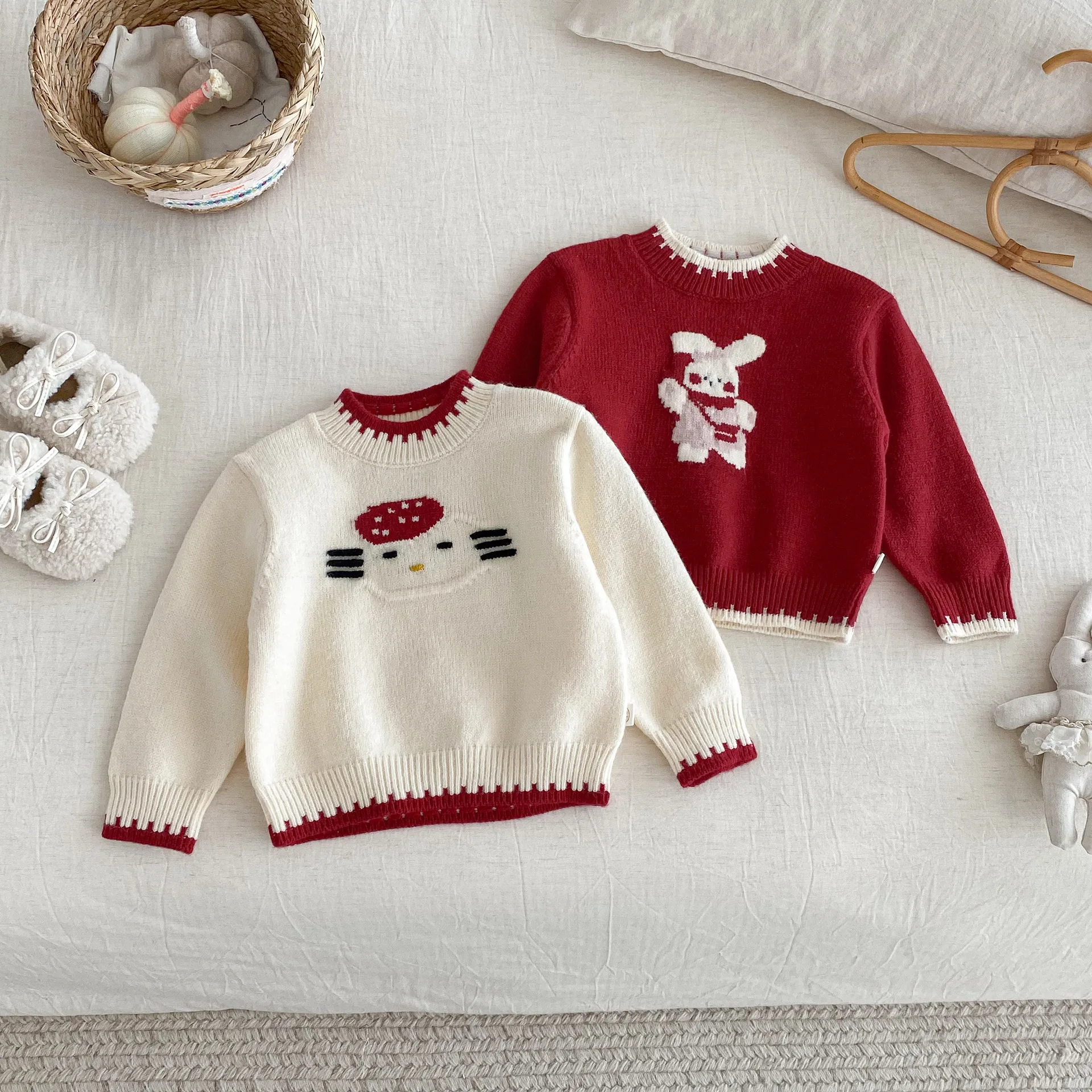 الكورية نمط الفتيات الكرتون سترة لطيف القط نمط طفل محبوك السترة الخريف الاطفال أزياء متماسكة أعلى