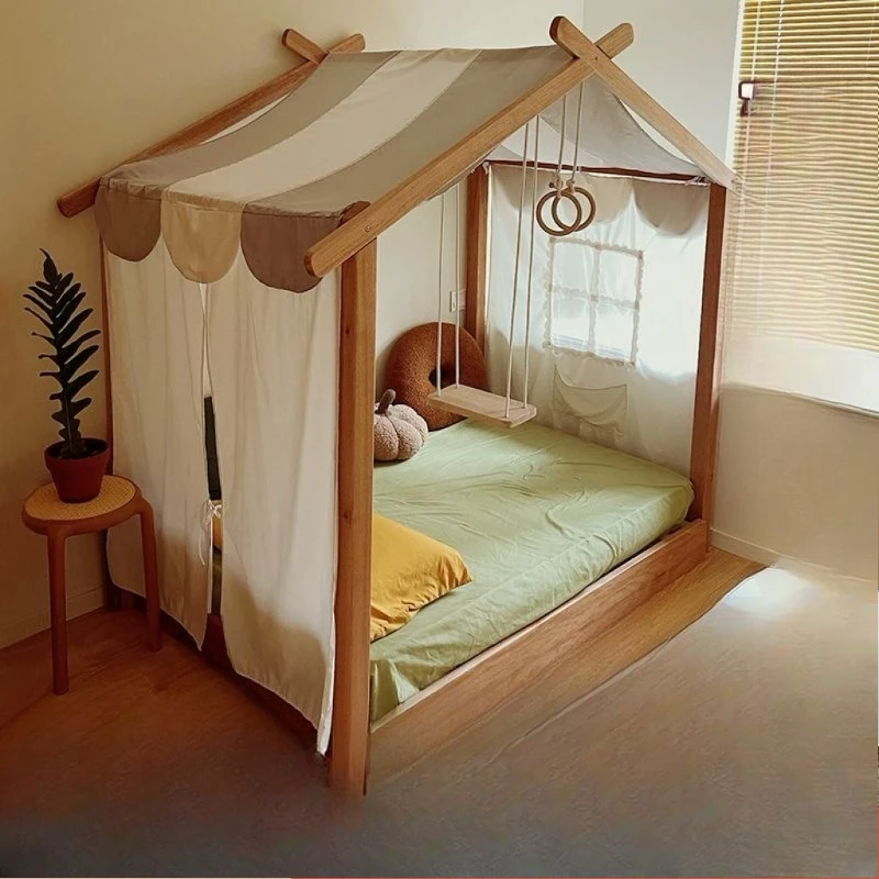 

Red sandalwood bed retractable children's bed boy full solid wood tree house princess wind wood house bed