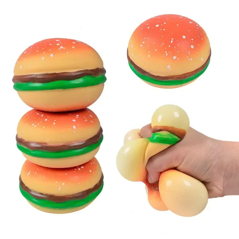 

NEW Burger Stress Ball 3D Squishy Hamburger Fidget Toys Silicone Decompression Silicone Squeeze Fidget Ball Fidget Sensory Toy