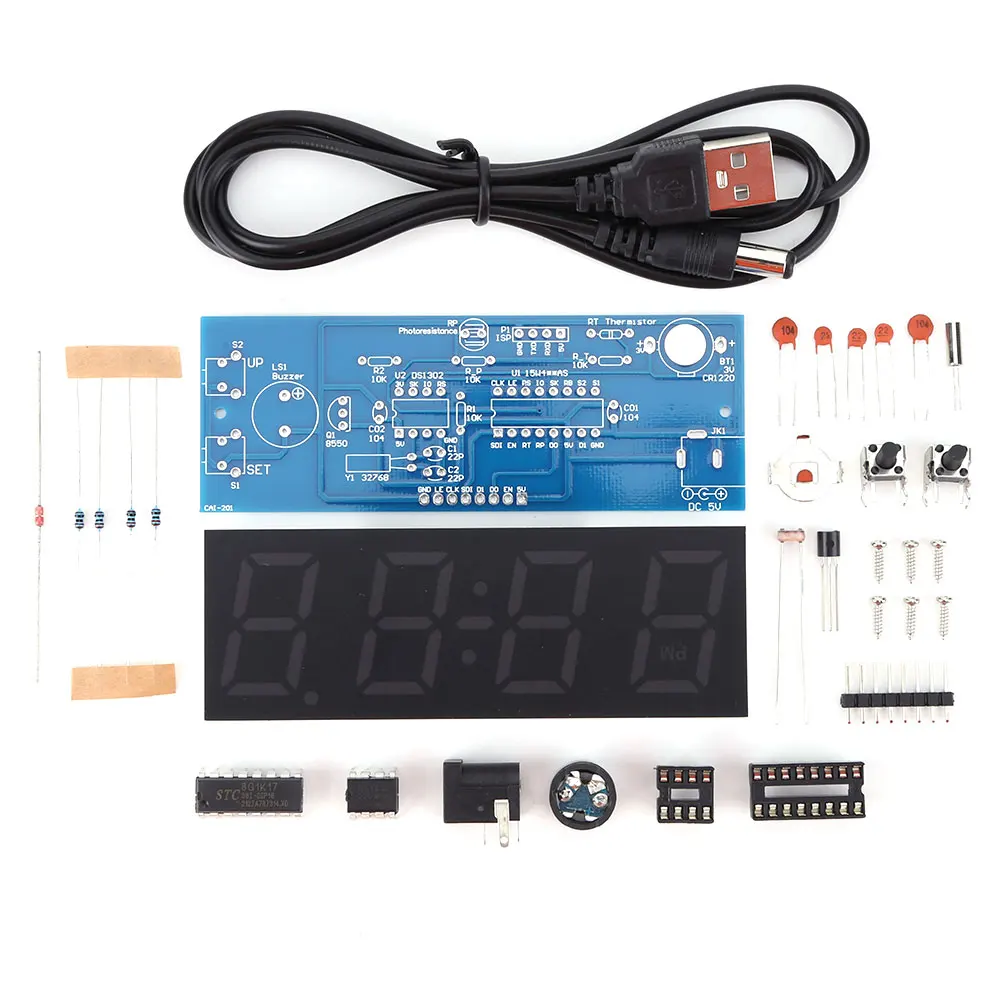 LED Digital Tube Clock DIY Electronic Kit USB Powered