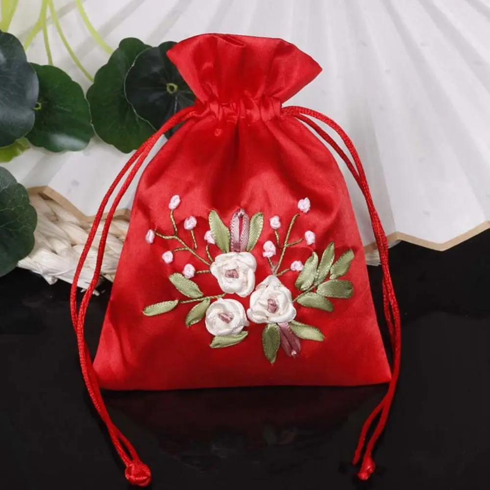 Candy Bag Embroidery Flower Drawstring Bag Spice Bag for Filled Fragrant Herbs Chinese Style Sachet Small Pouch Bucket Bag