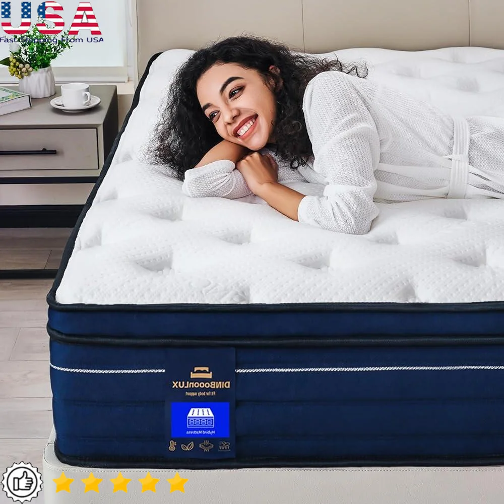 King Size Hybrid Mattress 14 Inch Gel Memory Foam Cooling Comfort Foam Breathable Knit Top Motion Isolation Sleeping Solution