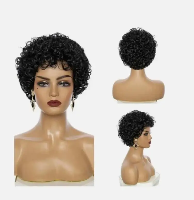 Women Lady Black Short Wavy Curly Wig Synthetic Hair Wig Fashion Natural Look