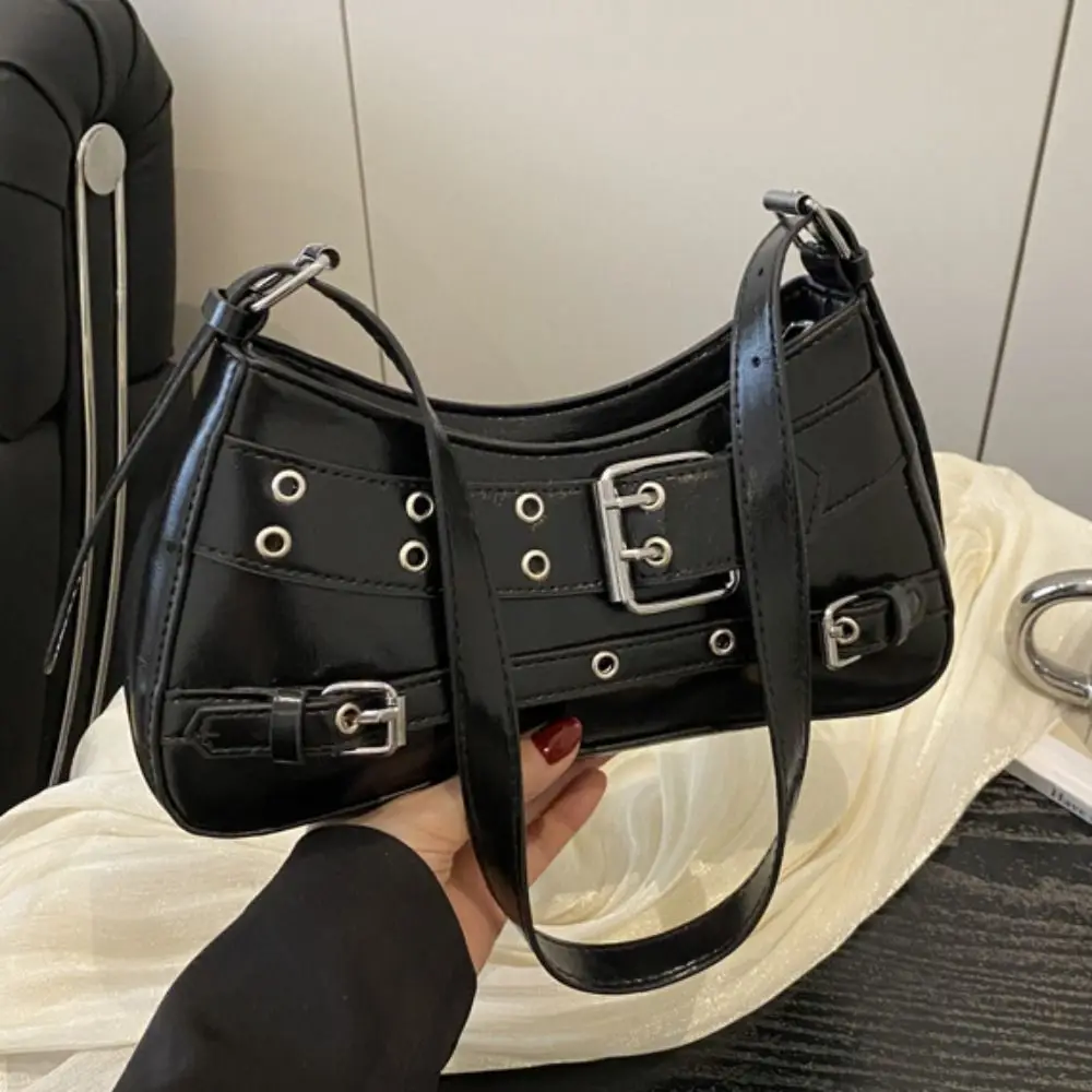 

Street Elegant Belt Buckle Shoulder Bag Pu Leather Korean Style Y2k Underarm Bag Gothic Harajuku Spicy Girls Handbag Lady
