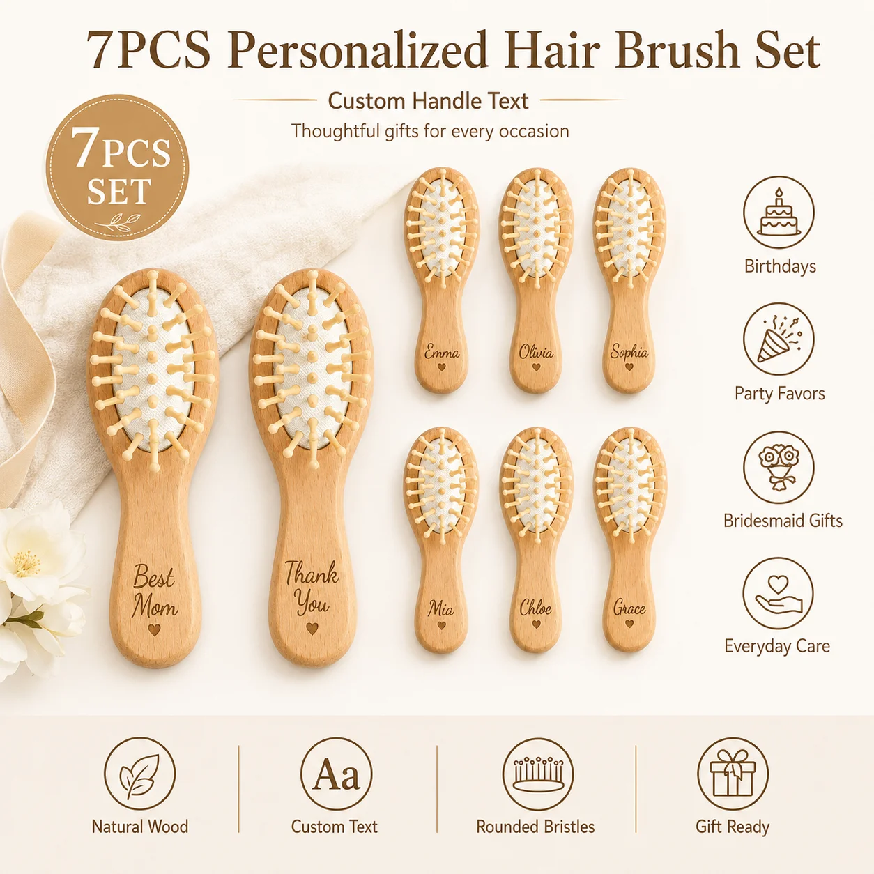 7Pcs Custom Wooden Mini Combs - Hair Care Names ulasan dan harga