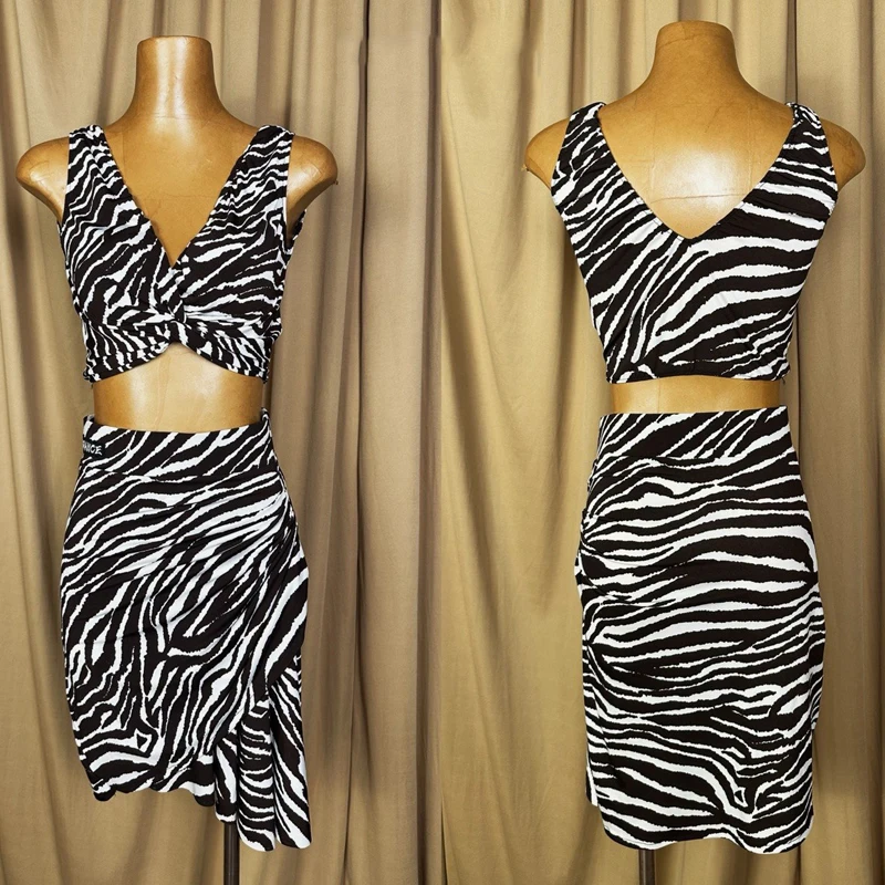 

2025 Summer Latin Dance Costumes For Women Zebra Pattern Latin Dance Clothing Adults Ballroom Dance Training Suits DQS19989