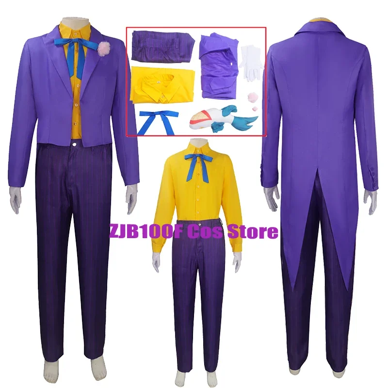 Clown Heath Ledger Cosplay Anime Knight Joker Dovetail Suit Costumes Purple Jacket Uniform Halloween Party Role Clown Outfit